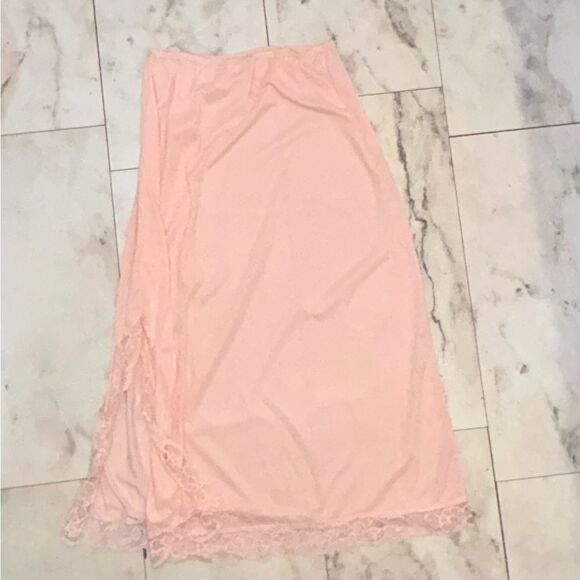 Long Pink Lace Slip Skirt Size L Romanticcore Satin Maxi Skirt - Picture 9 of 11